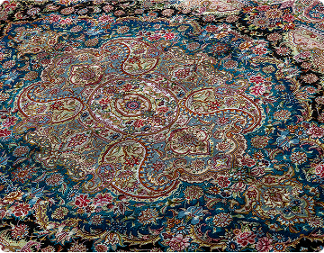 Persian hand-knotted Tabriz rug in 60 Raj quality, featuring Salaari's signature floral medallion design, crafted from fine wool and silk, measuring approximately 9 square meters – Azure Mirage by Parsa Rugs
