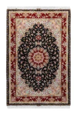 Tabriz Olia Persian rug, hand-knotted in Iran, burgundy & black by Parsa Rugs, fine wool & silk, 6 sqm