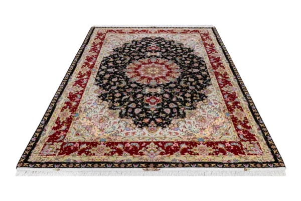 Tabriz Olia Persian rug, hand-knotted in Iran, burgundy & black by Parsa Rugs, fine wool & silk, 6 sqm
