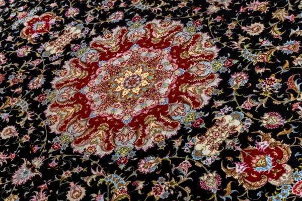 Tabriz Olia Persian rug, hand-knotted in Iran, burgundy & black by Parsa Rugs, fine wool & silk, 6 sqm