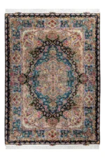 Persian hand-knotted Tabriz rug in 60 Raj quality, featuring Salaari's signature floral medallion design, crafted from fine wool and silk, measuring approximately 9 square meters – Azure Mirage by Parsa Rugs