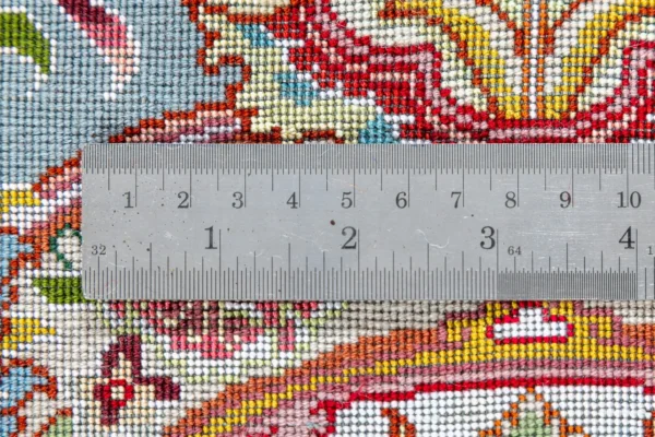 Persian hand-knotted Tabriz rug in 60 Raj quality, featuring Salaari's signature floral medallion design, crafted from fine wool and silk, measuring approximately 9 square meters – Azure Mirage by Parsa Rugs