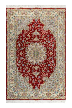 Authentic Persian Tabriz Olia rug in burgundy and ivory, hand-knotted in fine wool and silk, 6 sqm by Parsa Rugs