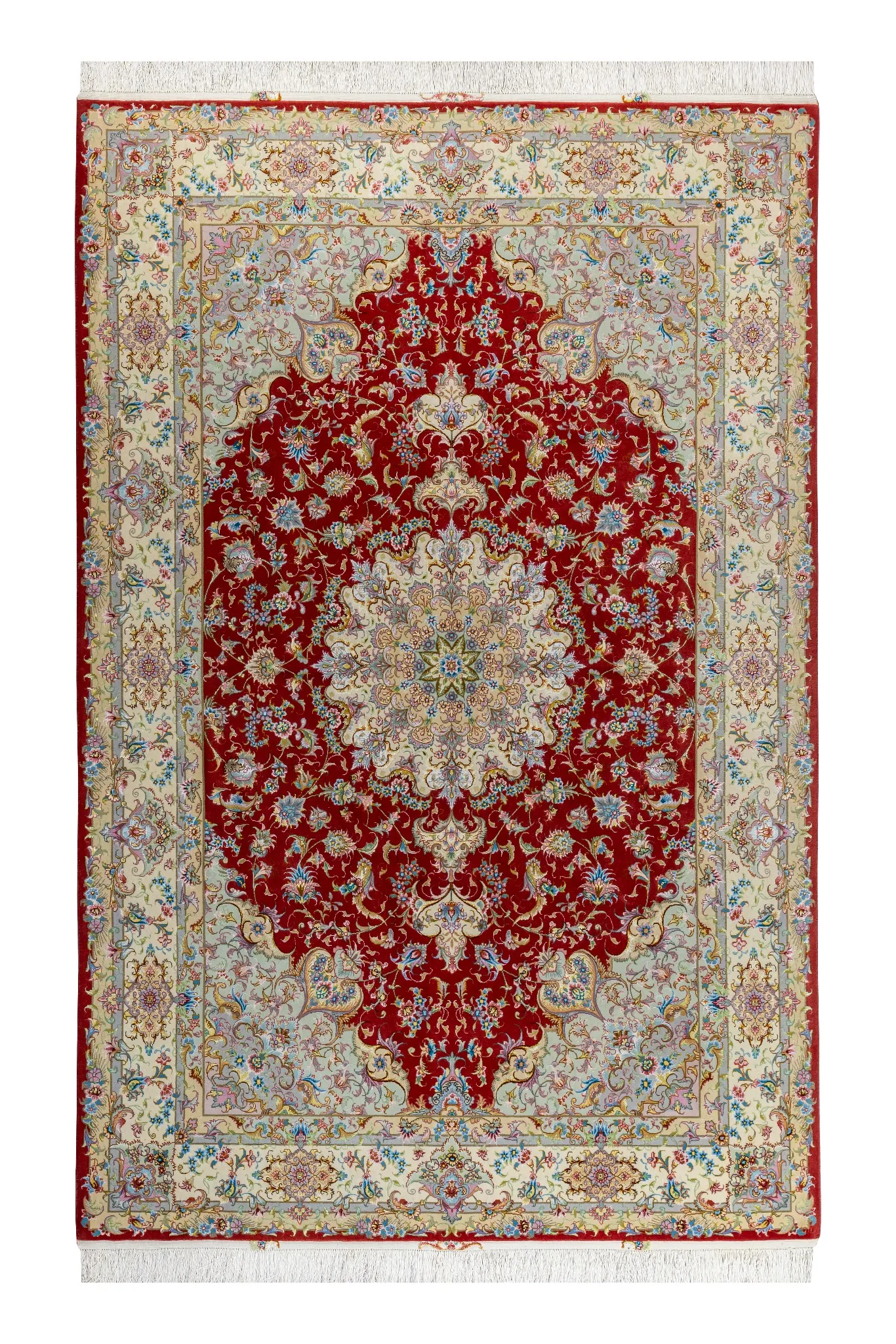persian-authentic-tabriz-hand-knotted-6sqm-520-0 Authentic Persian Tabriz Olia rug in burgundy and ivory, hand-knotted in fine wool and silk, 6 sqm by Parsa Rugs