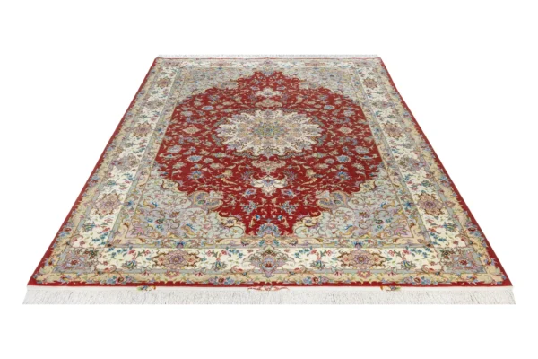 Authentic Persian Tabriz Olia rug in burgundy and ivory, hand-knotted in fine wool and silk, 6 sqm by Parsa Rugs