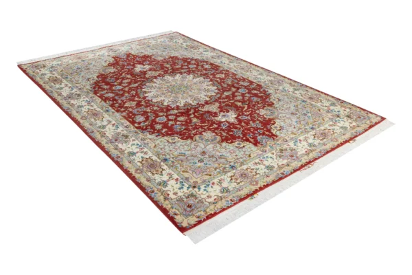 Authentic Persian Tabriz Olia rug in burgundy and ivory, hand-knotted in fine wool and silk, 6 sqm by Parsa Rugs