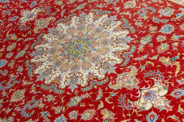 Authentic Persian Tabriz Olia rug in burgundy and ivory, hand-knotted in fine wool and silk, 6 sqm by Parsa Rugs