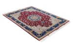 Parsa Rugs Persian Tabriz Olia rug, hand-knotted in wool and silk with sapphire blue border and burgundy medallion design, 3 sqm