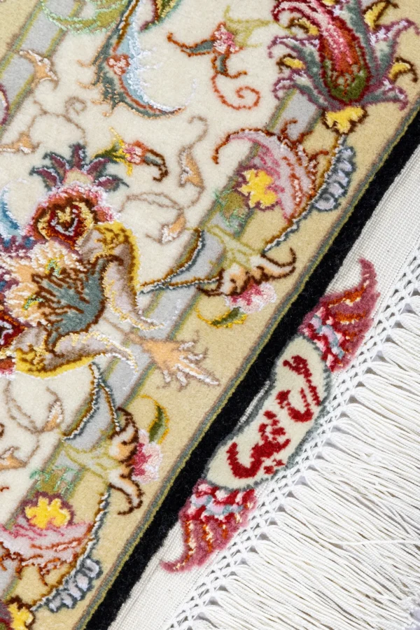 Hand-knotted Persian Tabriz rug in Olia design by Parsa Rugs, featuring black field with ivory border and intricate floral medallion – approx. 3 sqm.