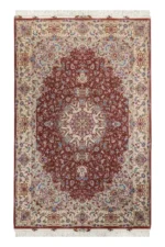 Twin set of hand-knotted Persian Olia rugs from Tabriz in terracotta and ivory tones – fine wool and silk on silk warp (6 sqm each) by Parsa Rugs.