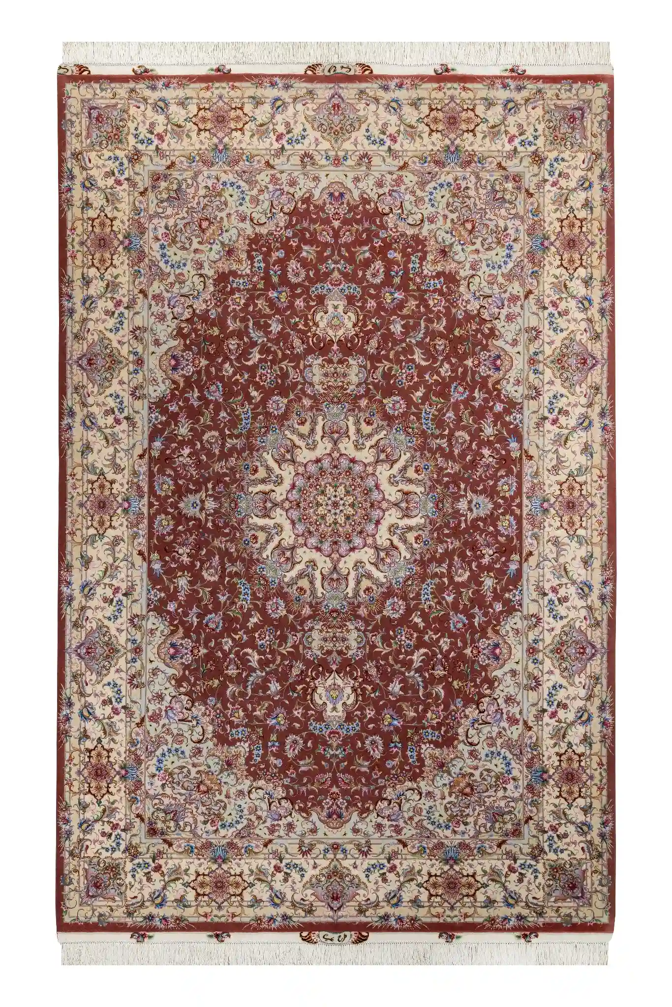 persian-authentic-tabriz-hand-knotted-twin-rugs-Olia-6sqm-952-0 Twin set of hand-knotted Persian Olia rugs from Tabriz in terracotta and ivory tones – fine wool and silk on silk warp (6 sqm each) by Parsa Rugs.