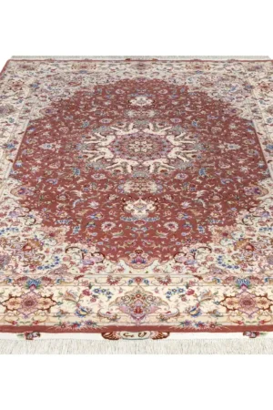 Twin set of hand-knotted Persian Olia rugs from Tabriz in terracotta and ivory tones – fine wool and silk on silk warp (6 sqm each) by Parsa Rugs.