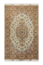 Tabriz Khatibi Persian carpet in ivory and beige, 3×2 m, 6 sqm 60 Raj, silk & wool, handwoven in Iran.