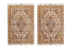 Hand-knotted Persian twin carpets from Tabriz in Khatibi design, ivory and golden floral medallion on fine wool and silk with silk warp, 60 Raj by Parsa Rugs.