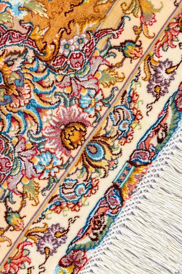 Hand-knotted Persian twin carpets from Tabriz in Khatibi design, ivory and golden floral medallion on fine wool and silk with silk warp, 60 Raj by Parsa Rugs.