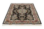 Persian Tabriz Khatibi carpet hand-knotted with floral motif in fine wool and silk, 60 Raj knots, black field