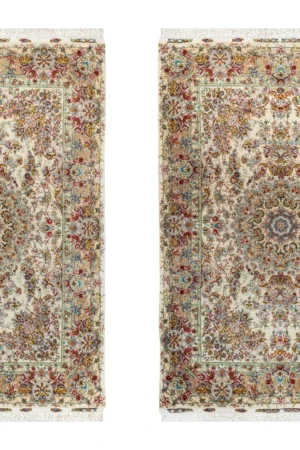 Twin hand-knotted Persian Tabriz Khatibi carpets with floral medallion on ivory background sold by Parsa Rugs