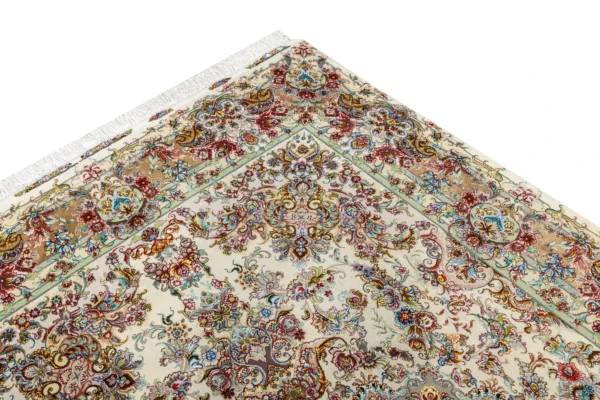 Twin hand-knotted Persian Tabriz Khatibi carpets with floral medallion on ivory background sold by Parsa Rugs