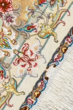 Twin hand-knotted Persian Tabriz Khatibi carpets with floral medallion on ivory background sold by Parsa Rugs