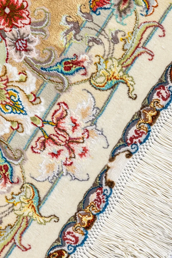 Twin hand-knotted Persian Tabriz Khatibi carpets with floral medallion on ivory background sold by Parsa Rugs