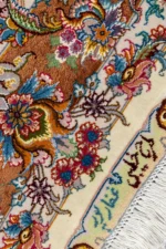 Persian hand-knotted Tabriz carpet with signature Khatibi floral motif, 60 Raj, fine wool and silk, measuring 2.10×1.54m – masterpiece craftsmanship from Iran.