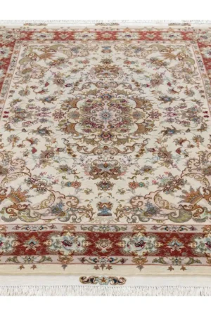 Persian hand-knotted Tabriz carpet 3 sqm, Hand-knotted on a silk warp with fine wool pile. Features silk in the floral motifs and the signature Khatibi design, fine rug with 55 Raj knot density (55 knots per 7 cm). A timeless collectible masterpiece handwoven in Tabriz.