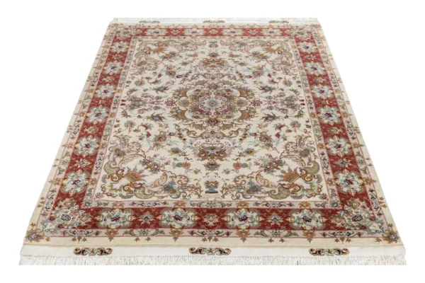 Persian hand-knotted Tabriz carpet 3 sqm, Hand-knotted on a silk warp with fine wool pile. Features silk in the floral motifs and the signature Khatibi design, fine rug with 55 Raj knot density (55 knots per 7 cm). A timeless collectible masterpiece handwoven in Tabriz.