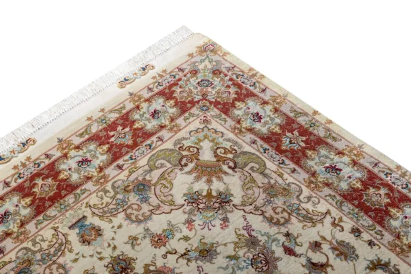 Persian hand-knotted Tabriz carpet 3 sqm, Hand-knotted on a silk warp with fine wool pile. Features silk in the floral motifs and the signature Khatibi design, fine rug with 55 Raj knot density (55 knots per 7 cm). A timeless collectible masterpiece handwoven in Tabriz.