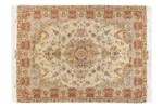 Hand-knotted Persian Tabriz rug with Khatibi floral design, silk warp and wool pile, 55 Raj knots