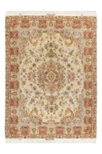 Hand-knotted Persian Tabriz rug with Khatibi floral design, silk warp and wool pile, 55 Raj knots