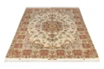 Hand-knotted Persian Tabriz rug with Khatibi floral design, silk warp and wool pile, 55 Raj knots