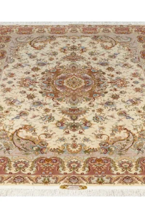Hand-knotted Persian Tabriz rug with Khatibi floral design, silk warp and wool pile, 55 Raj knots