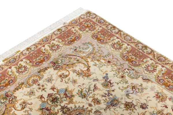 Hand-knotted Persian Tabriz rug with Khatibi floral design, silk warp and wool pile, 55 Raj knots