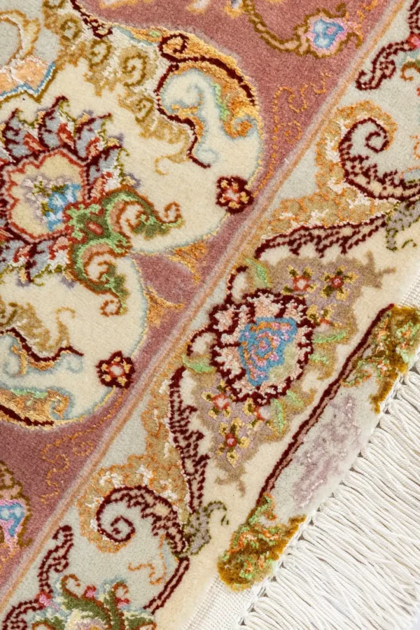 Hand-knotted Persian Tabriz rug with Khatibi floral design, silk warp and wool pile, 55 Raj knots