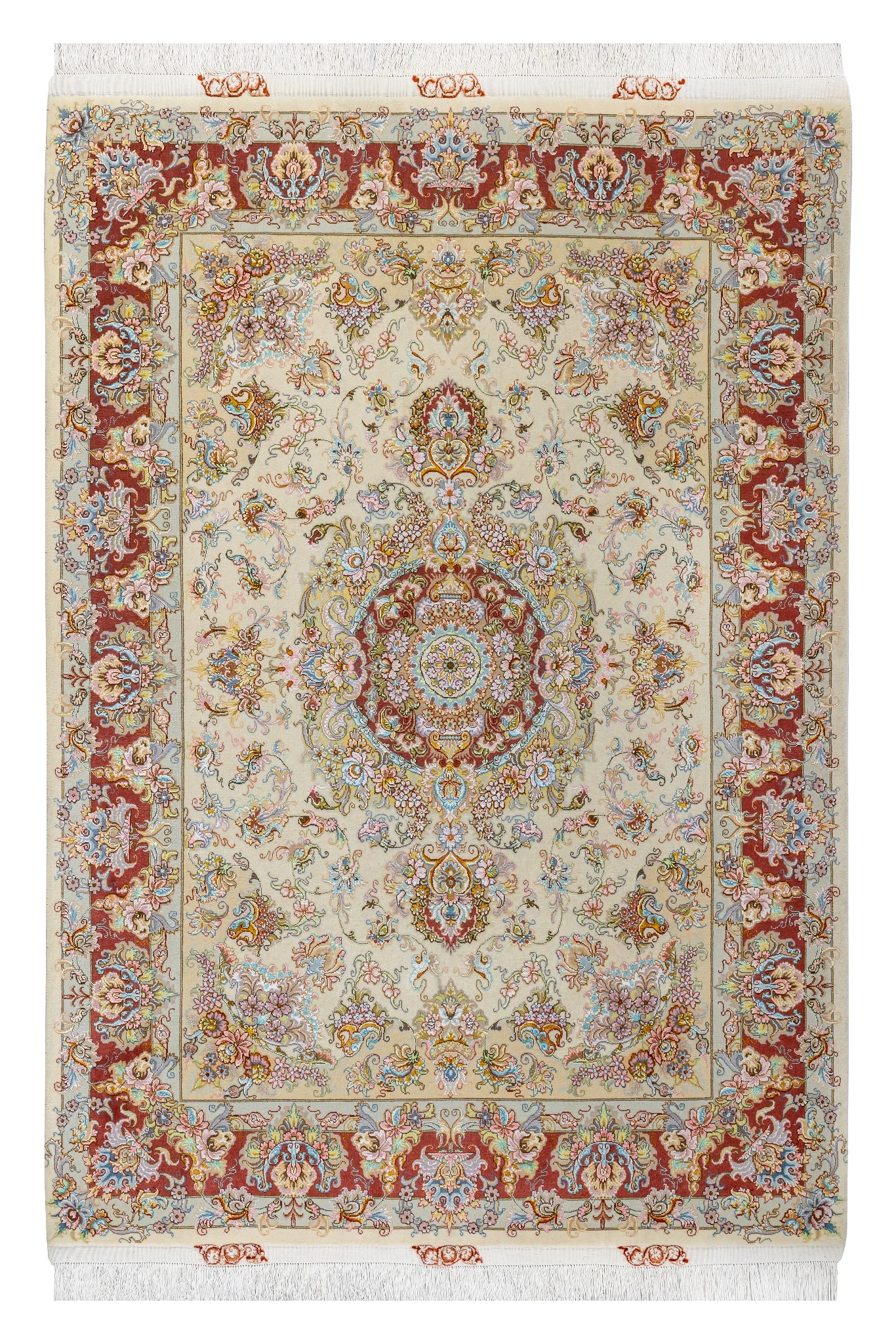 persian-hand-knotted-tabriz-khatibi-parsarugs-498-00 Hand-knotted Persian Tabriz Khatibi rug with intricate floral medallion and red border – 100% wool pile with silk , 55 Raj craftsmanship, 3 sqm