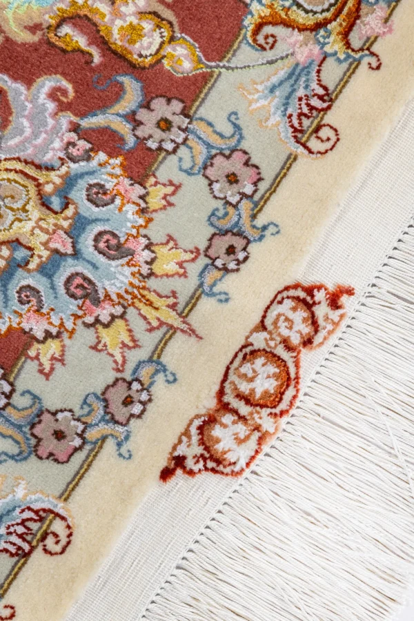 Hand-knotted Persian Tabriz Khatibi rug with intricate floral medallion and red border – 100% wool pile with silk , 55 Raj craftsmanship, 3 sqm