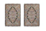 Twin hand-knotted Persian Tabriz carpets with Khatibi floral design, silk warp and wool pile, 55 Raj, 3 sqm each