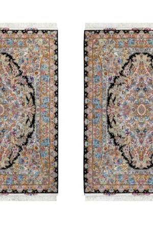 Twin hand-knotted Persian Tabriz carpets with Khatibi floral design, silk warp and wool pile, 55 Raj, 3 sqm each