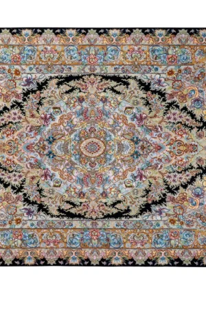 Twin hand-knotted Persian Tabriz carpets with Khatibi floral design, silk warp and wool pile, 55 Raj, 3 sqm each