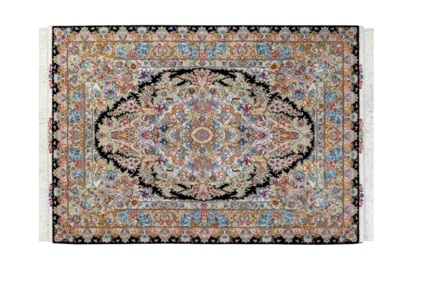 Twin hand-knotted Persian Tabriz carpets with Khatibi floral design, silk warp and wool pile, 55 Raj, 3 sqm each