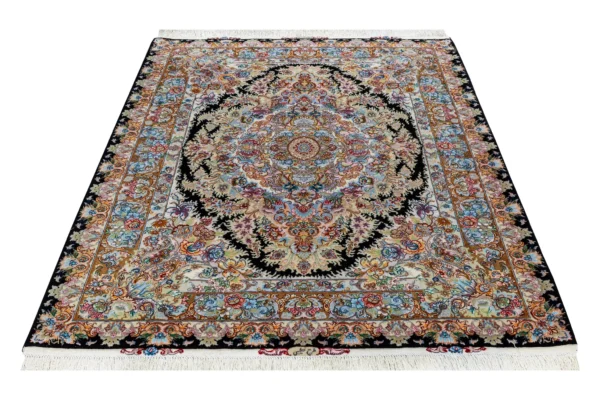 Twin hand-knotted Persian Tabriz carpets with Khatibi floral design, silk warp and wool pile, 55 Raj, 3 sqm each