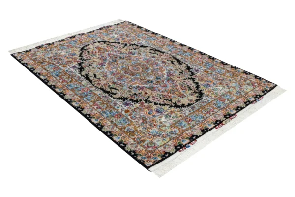Twin hand-knotted Persian Tabriz carpets with Khatibi floral design, silk warp and wool pile, 55 Raj, 3 sqm each