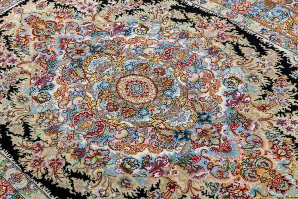 Twin hand-knotted Persian Tabriz carpets with Khatibi floral design, silk warp and wool pile, 55 Raj, 3 sqm each