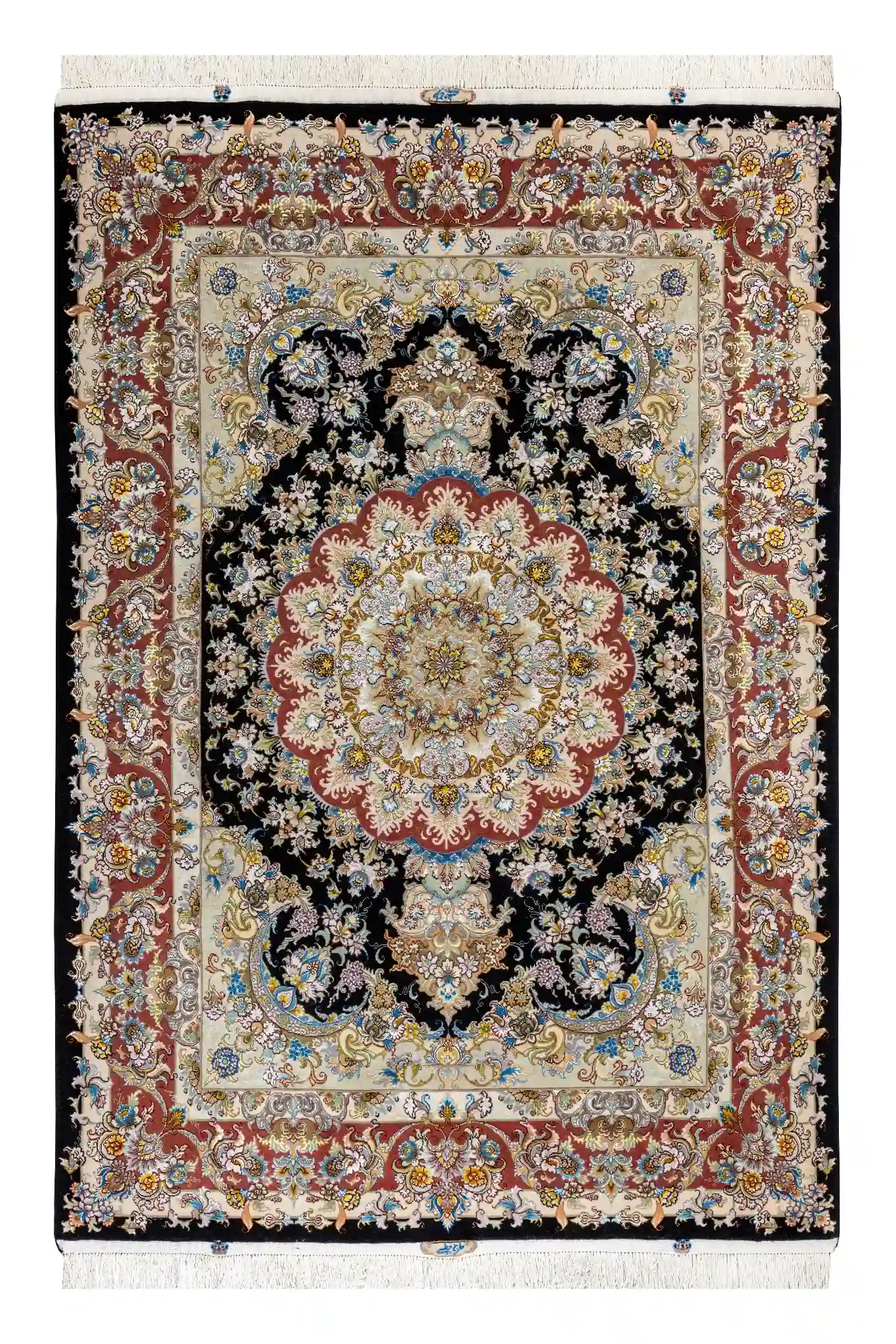 persian-hand-knotted-tabriz-khatibi-rug-545-00 Hand-knotted Persian Tabriz Khatibi silk and wool rug with floral medallion, 60 Raj, 3 sqm