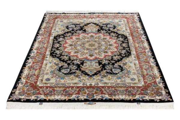 Hand-knotted Persian Tabriz Khatibi silk and wool rug with floral medallion, 60 Raj, 3 sqm