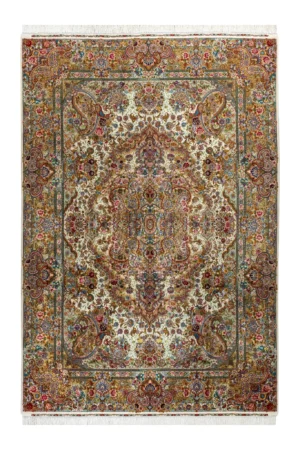 Persian Tabriz fine hand-knotted carpet in 70 Raj with Salaari floral medallion design in wool and silk, 9 sqm – Parsa Rugs