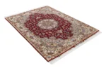 Parsa Rugs Hand-knotted Persian Tabriz rug in Olia design, burgundy field with ivory border and floral medallion, 3 sqm fine wool and silk carpet