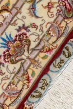 Parsa Rugs Hand-knotted Persian Tabriz rug in Olia design, burgundy field with ivory border and floral medallion, 3 sqm fine wool and silk carpet