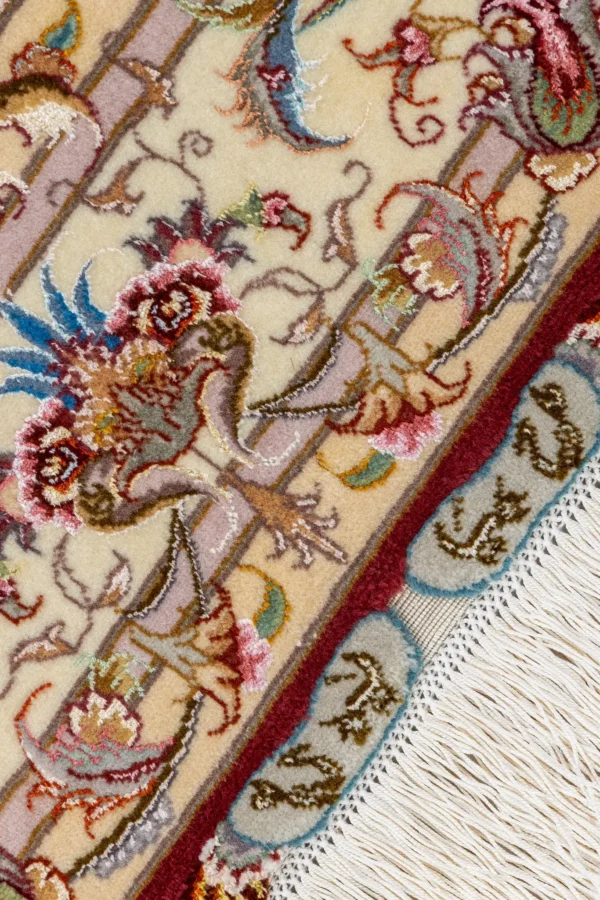 Parsa Rugs Hand-knotted Persian Tabriz rug in Olia design, burgundy field with ivory border and floral medallion, 3 sqm fine wool and silk carpet