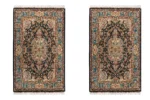 Pair of hand-knotted Persian Tabriz rugs in silk and wool with intricate Salaari floral motifs – approx. 6 sqm, 60 Raj knot density